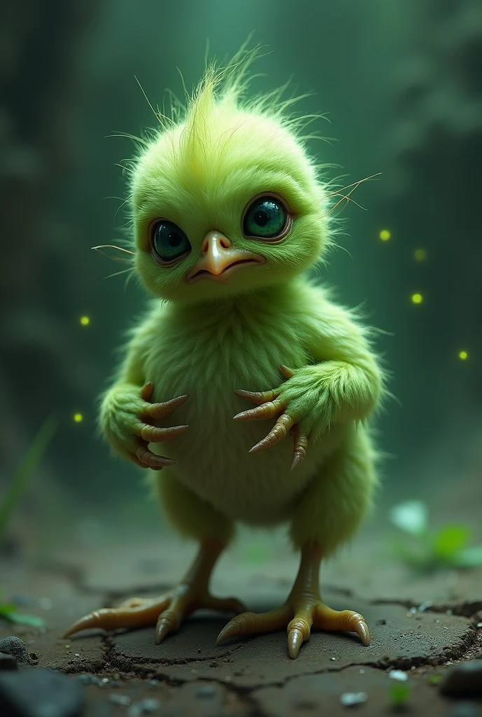 create an image of a radioactive baby chicken