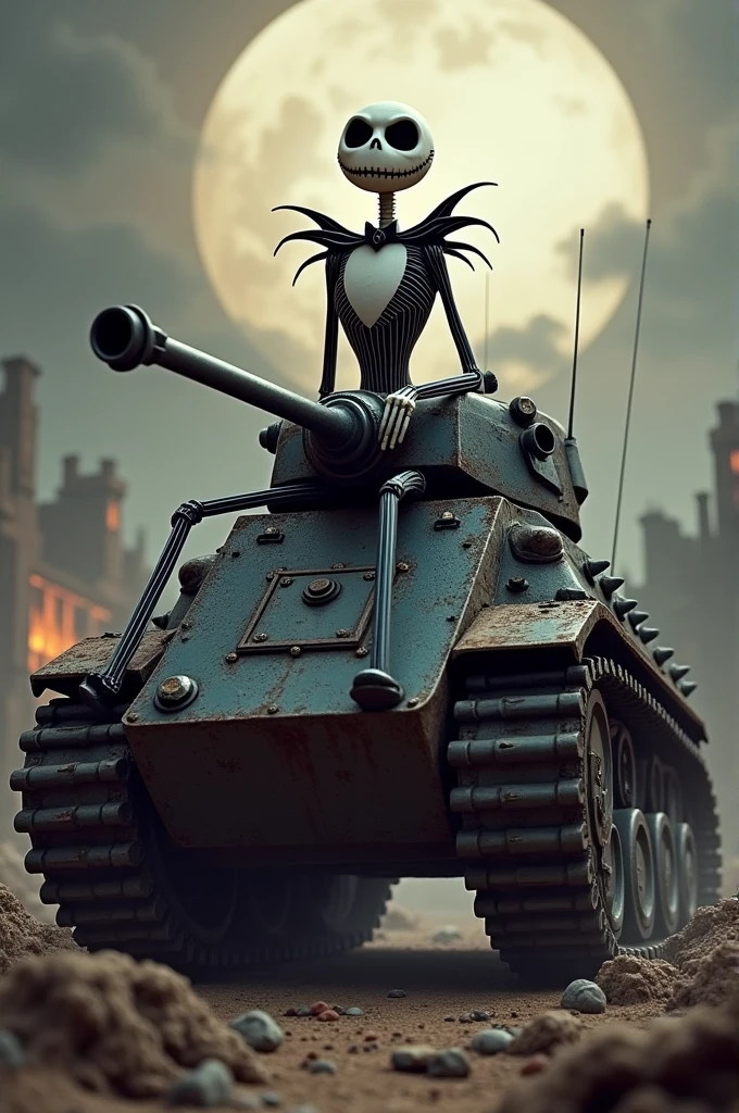 Jack Skellington driving a war tank