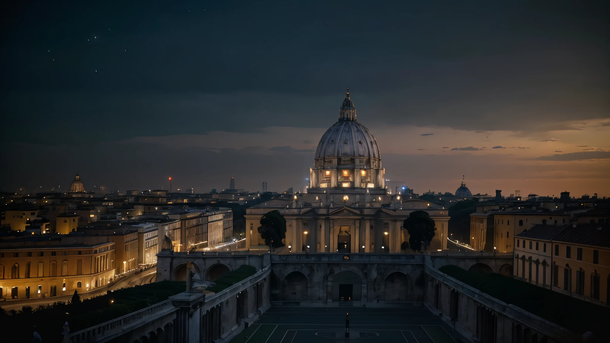 vatican, the night, haze, 8k, superdefinicao, high qualiy, cinematic style.
