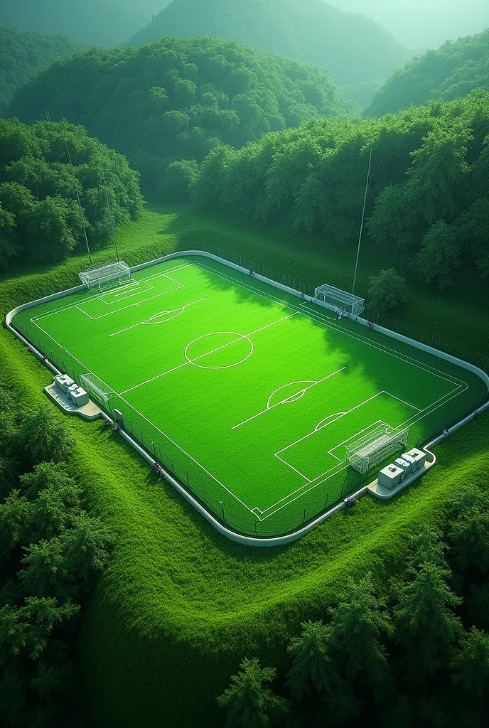 Green background with soccer field