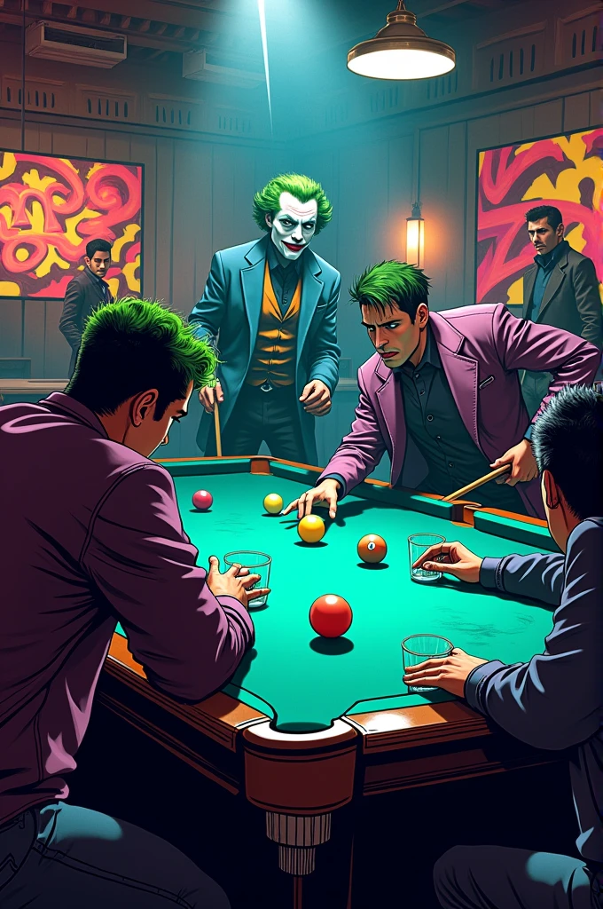 snooker, eight ball, drinks, joker, funk, trap, graffiti style