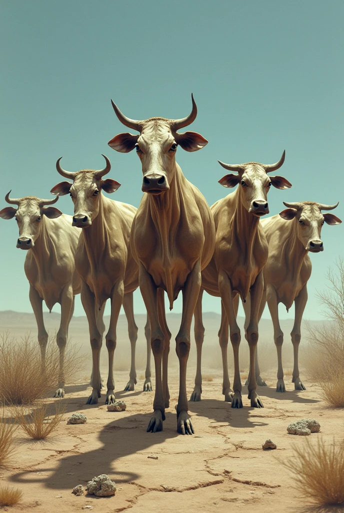 7 Skinny Well Skeletonized Cows in the Desert