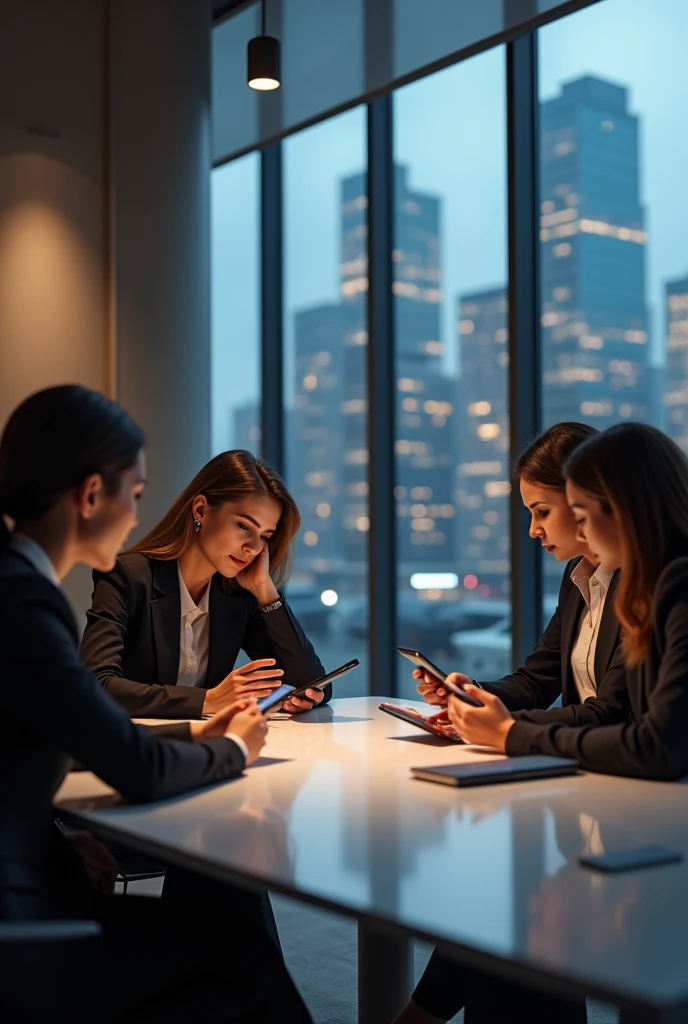 Ladies with cell phones in hand at a meeting