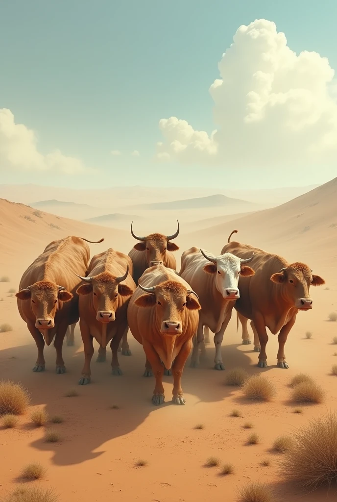 7 very fat cows in the desert