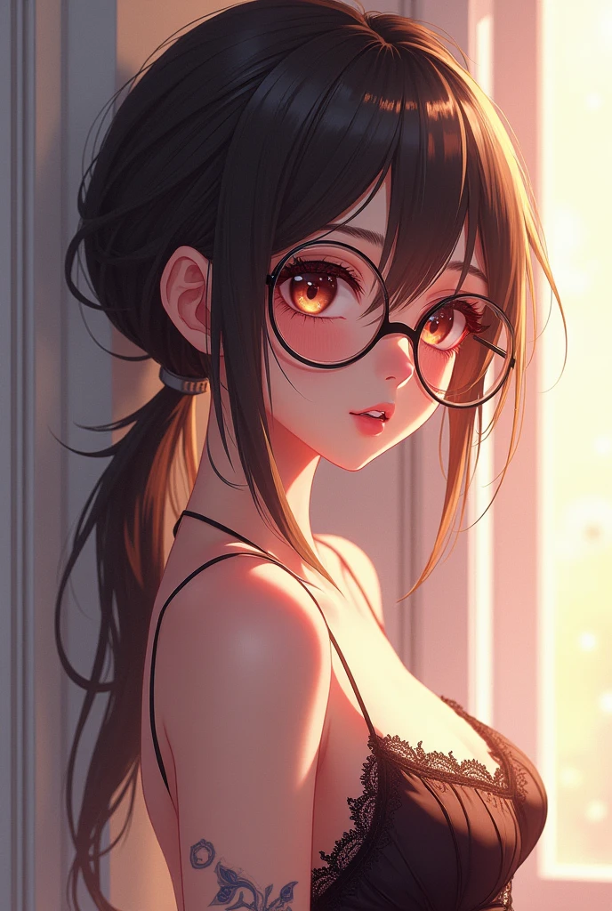 Anime trap sexy with glasses