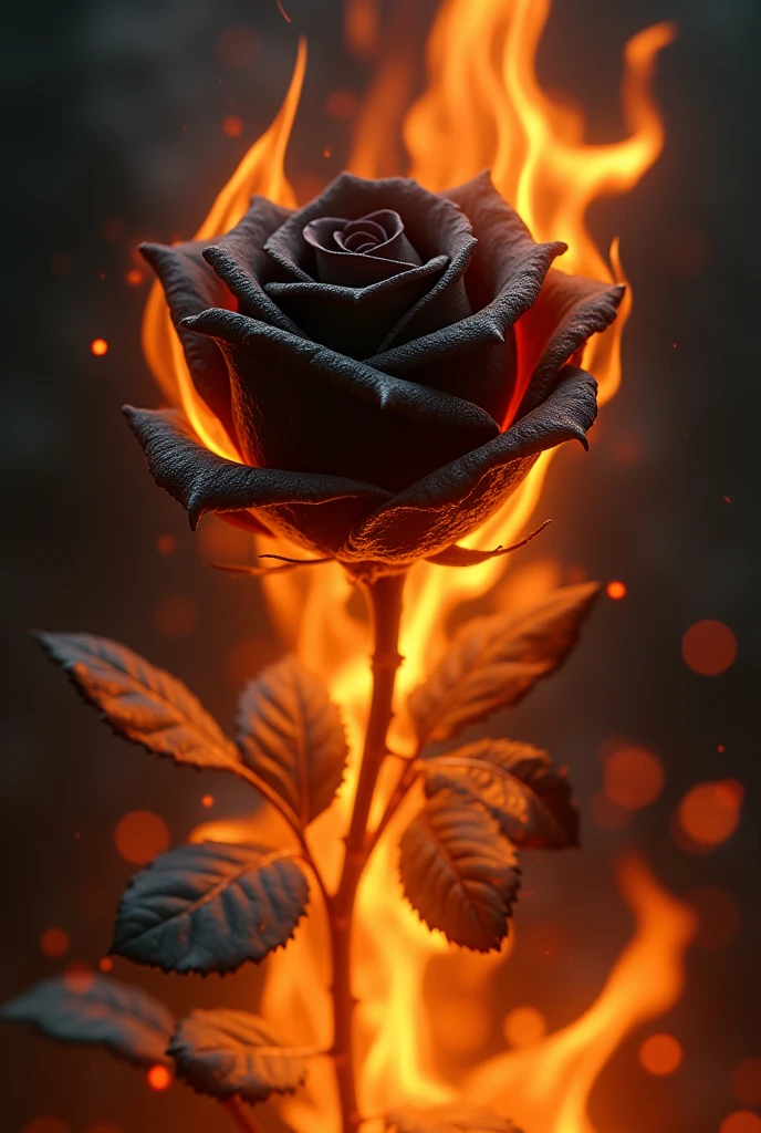 a black rose on fire
