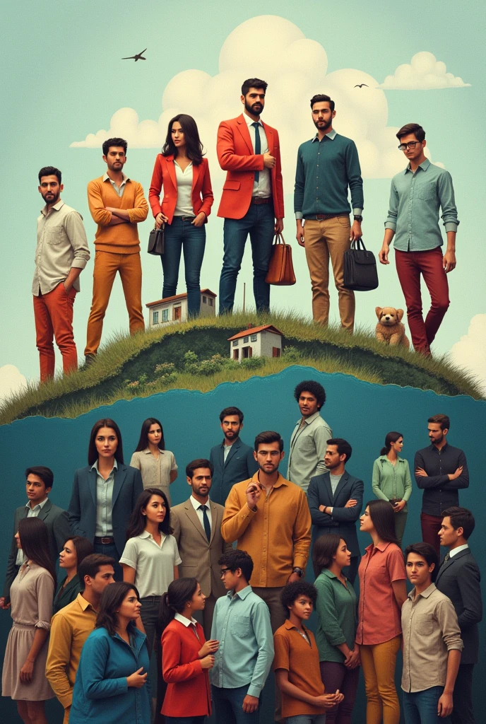 a diverse group of figures representing the agents: state entities, civil society organizations, the academy, citizens, etc. These figures would be connected to the lower layers, showing how they lead or support accountability and citizen evaluation.