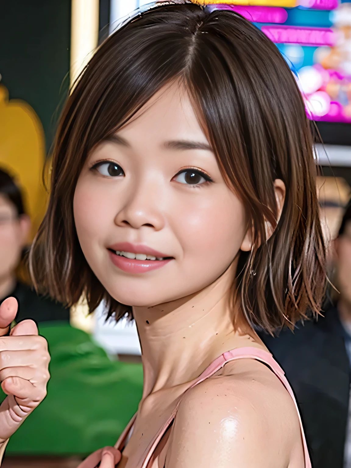 very cute and beautiful girl,(Very detailed美しい顔),(Pink leotard:1.2),Sleeveless,(Captivating smile:1.2),blush,((Bob Hair:1.2)).Black Hair,View your audience, (Highest quality,masterpiece),Absurd,High resolution,Very detailedな,Very detailed,32K,8k resolution, Intricate details,Movie Scenes,Detailed Background,alone,Dynamic Angle,