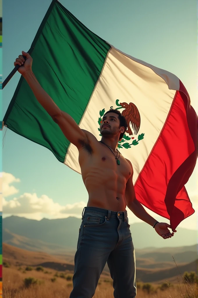 Image of Renato Reyes Cervantes waving the Mexican flag