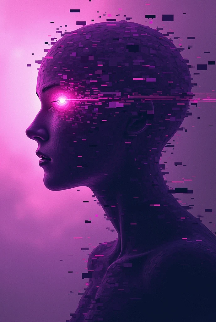 Easy drawing about anxiety, purple pixelated color
