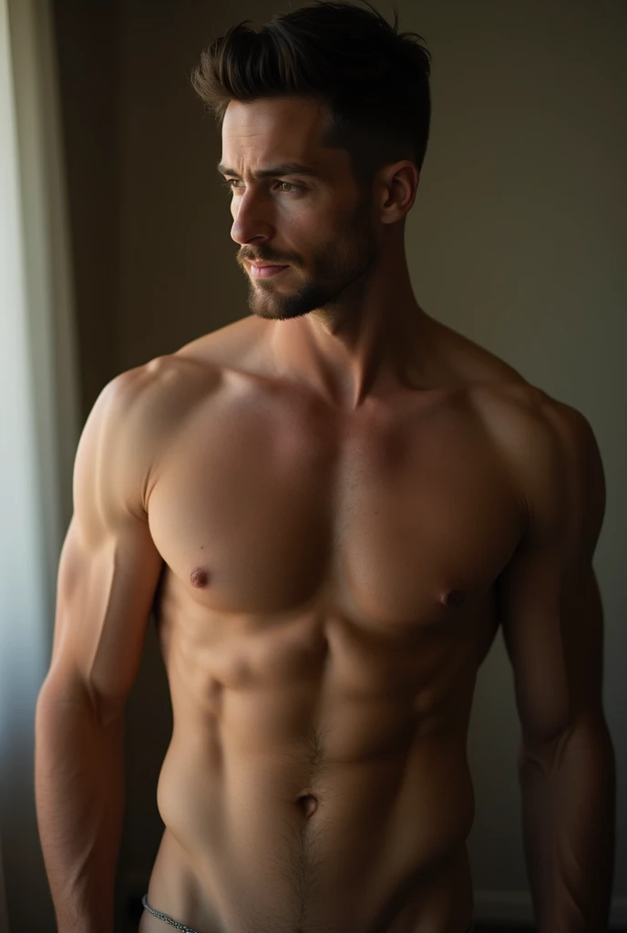 Show a naked man with sexual desires