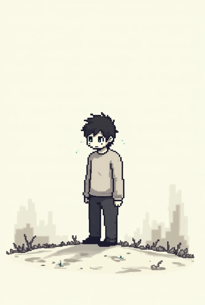 A simple drawing about the emotion of sadness pixelated 
