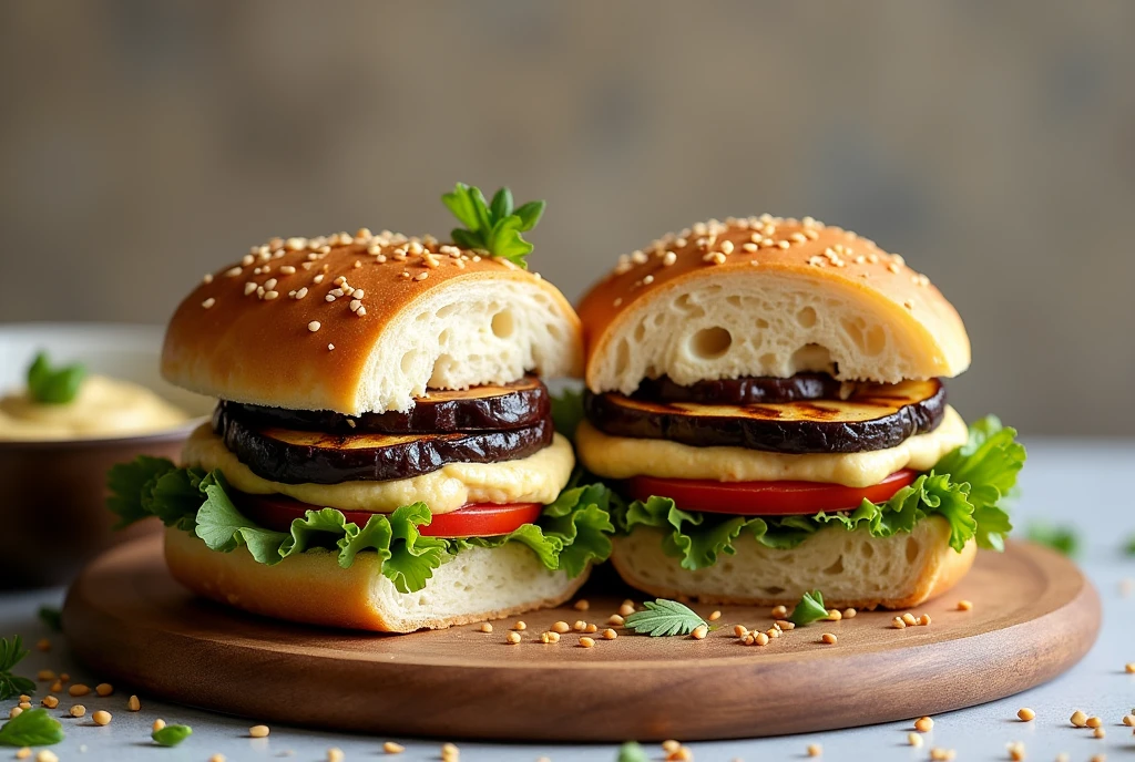 Sandwich rond matlouh aubergine et houmous
