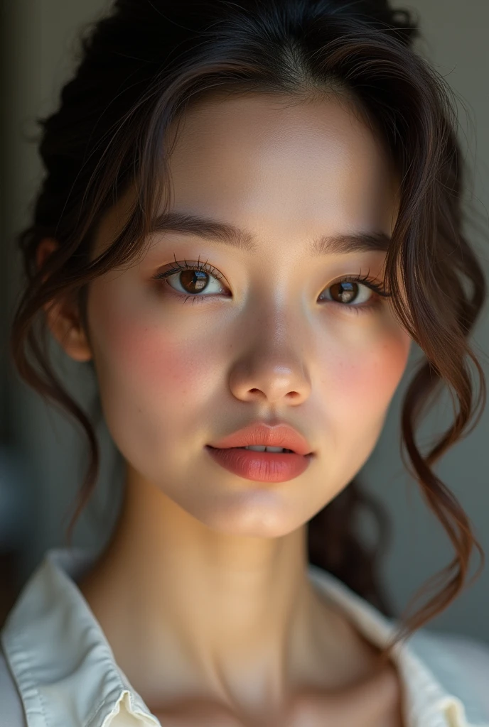 masterpiece, Maximum quality, realism. portrait beautiful girl 20 years old, detailed skin, professional study, professional camera. studio lighting, focus on his face, Your face must be extremely real.
