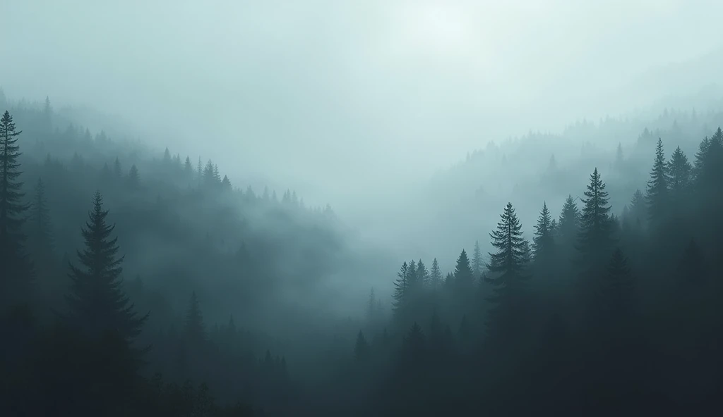 Misty high forest scenery, misty forest, dark misty forest background, gray forest background, dark pine trees, forested, soft forest background, gray forest in the background, misty forest scene, vast forest, photo nebula 8k, Dark fog colors