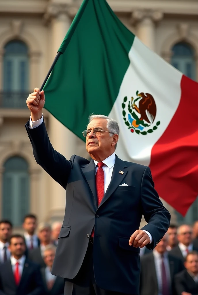 Image of Lic. Renato Francisco Reyes Cervantes waving the Mexican flag at Infocdmx