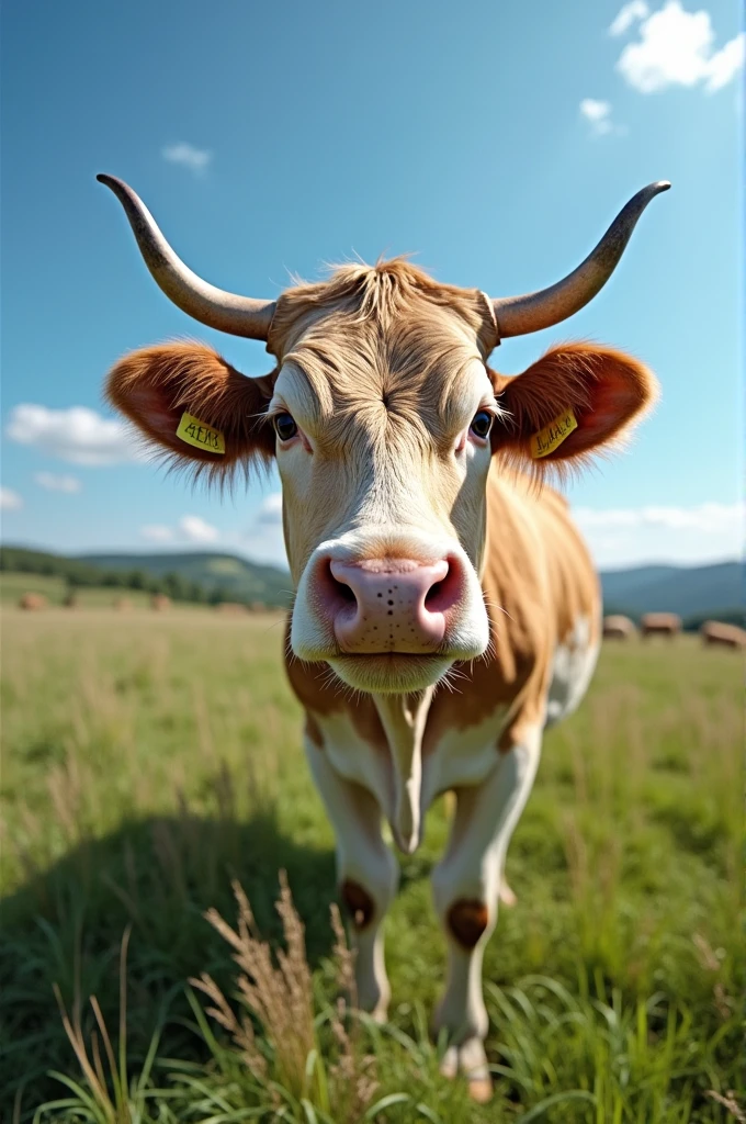 Cow on blue grass