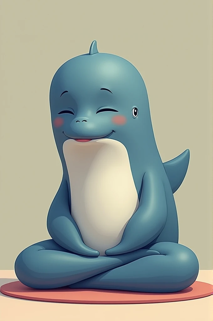 whale meditating in state of inner peace, realistic cartoon, half body photography against punch