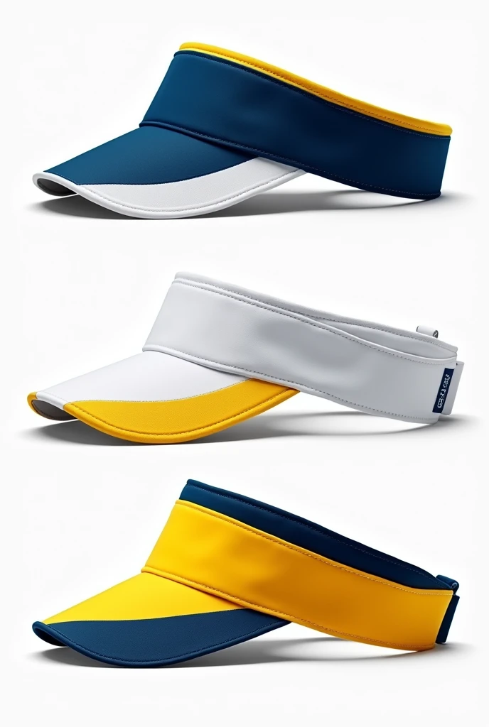Create three Sports Visor designs with colors combined between dark blue, white and yellow ochre
