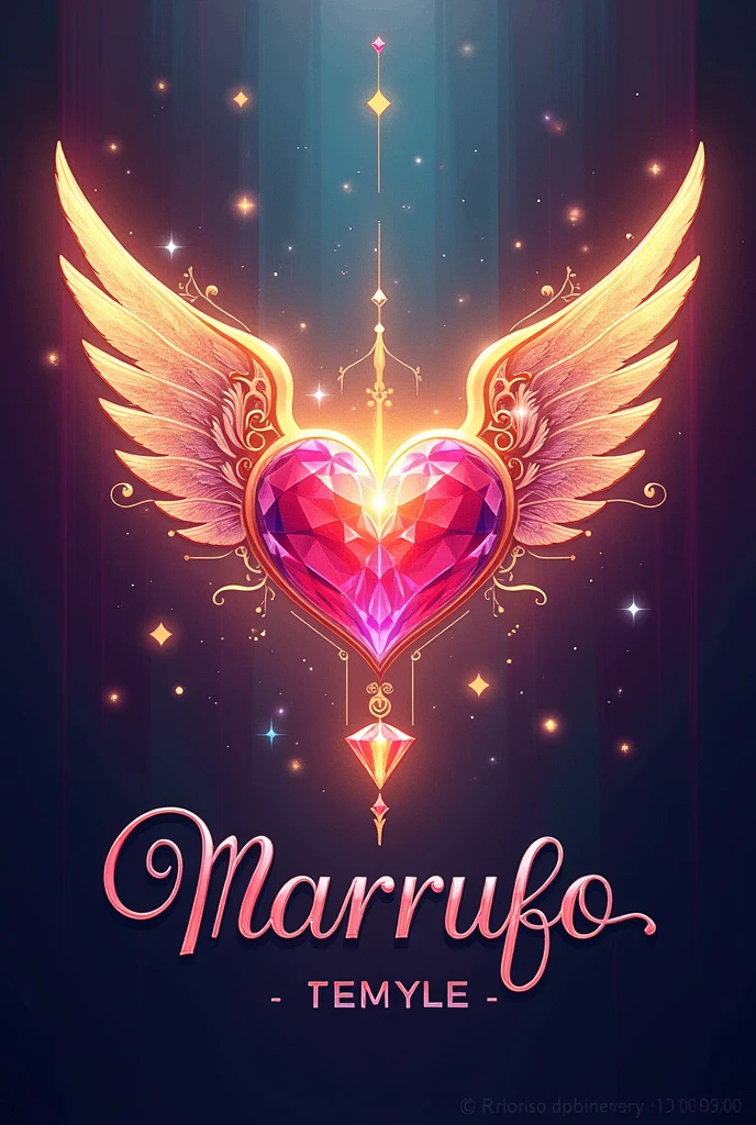 Colorful design with a heart with wings and diamonds and a Marrufo family lettering