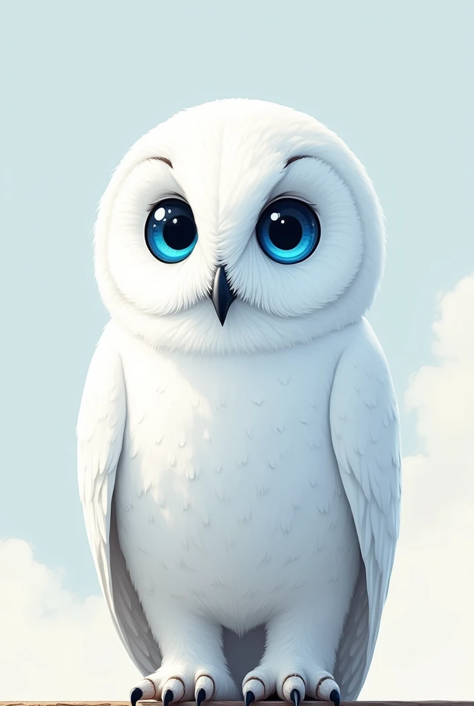white owl with big blue eyes 2D illustration no spots no mane
