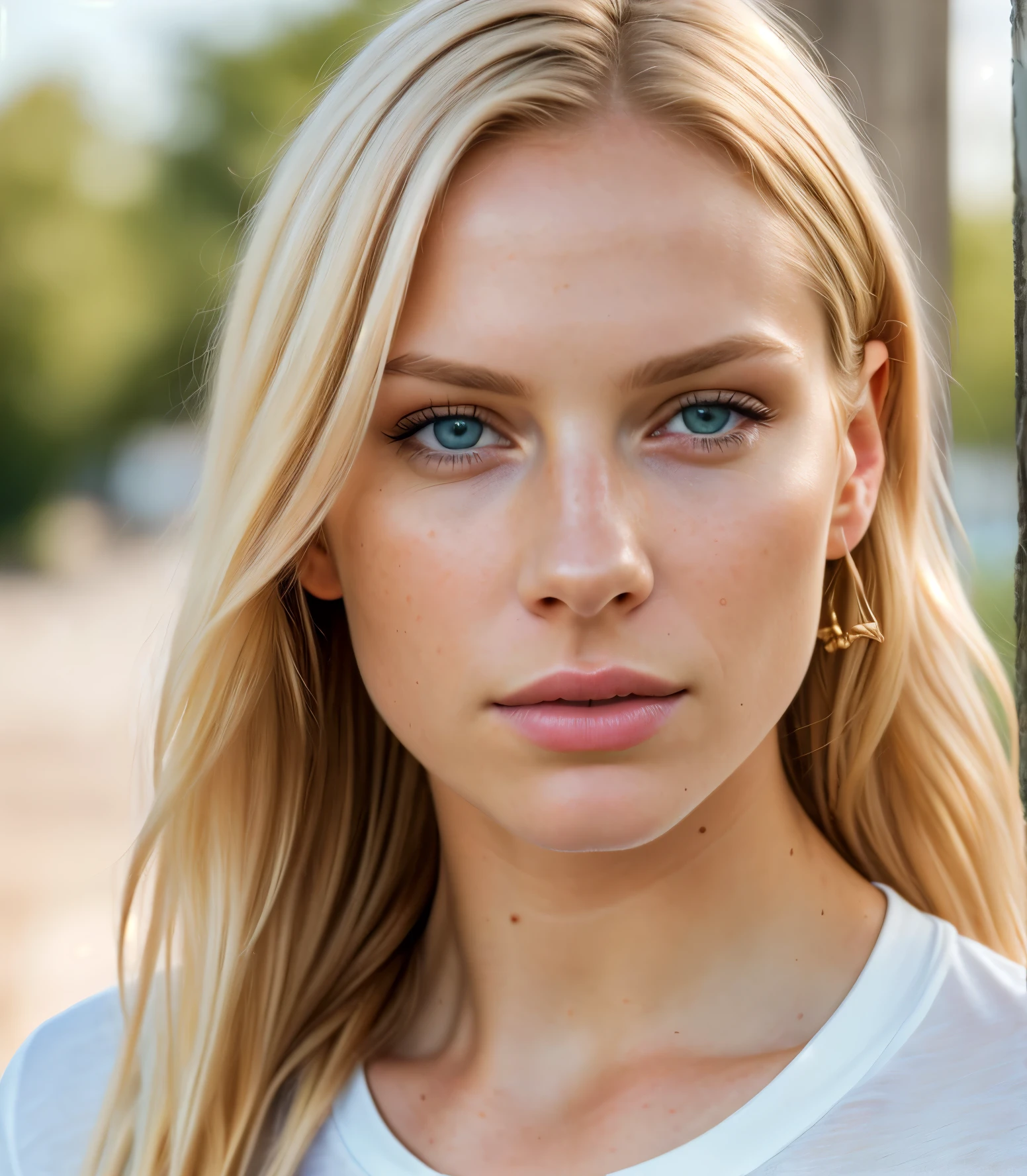 angel, armor gold (masterpiece, best quality, high resolution:1.4), 1girl, angel, skin pores texture, Hair blonde, HD , Photography, movie, cinematic, full Body, Realistic, (8k, RAW photo, best quality, masterpiece:1.2), (realistic, photo-realistic:1.33), best quality, detailed eyes blue, cute,natural lighting, depth of field, film grain, wrinkled skin, sharp, detailed and realistic portrait of a woman ,(freckles:0.5) , outside, wearing a white t shirt, staring at camera, chapped lips, soft natural lighting, portrait photography, magical photography, dramatic lighting, photo realism, ultra-detailed, intimate portrait composition, Leica 50mm,