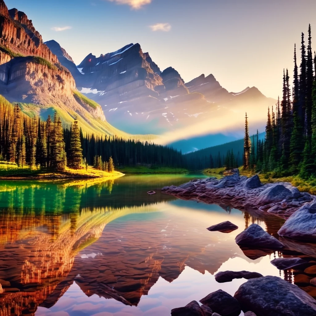 Canadian Rocky Mountain Parks wonderful scenery, mystery morning ((highest quality, 8K, masterpiece: 1.3))