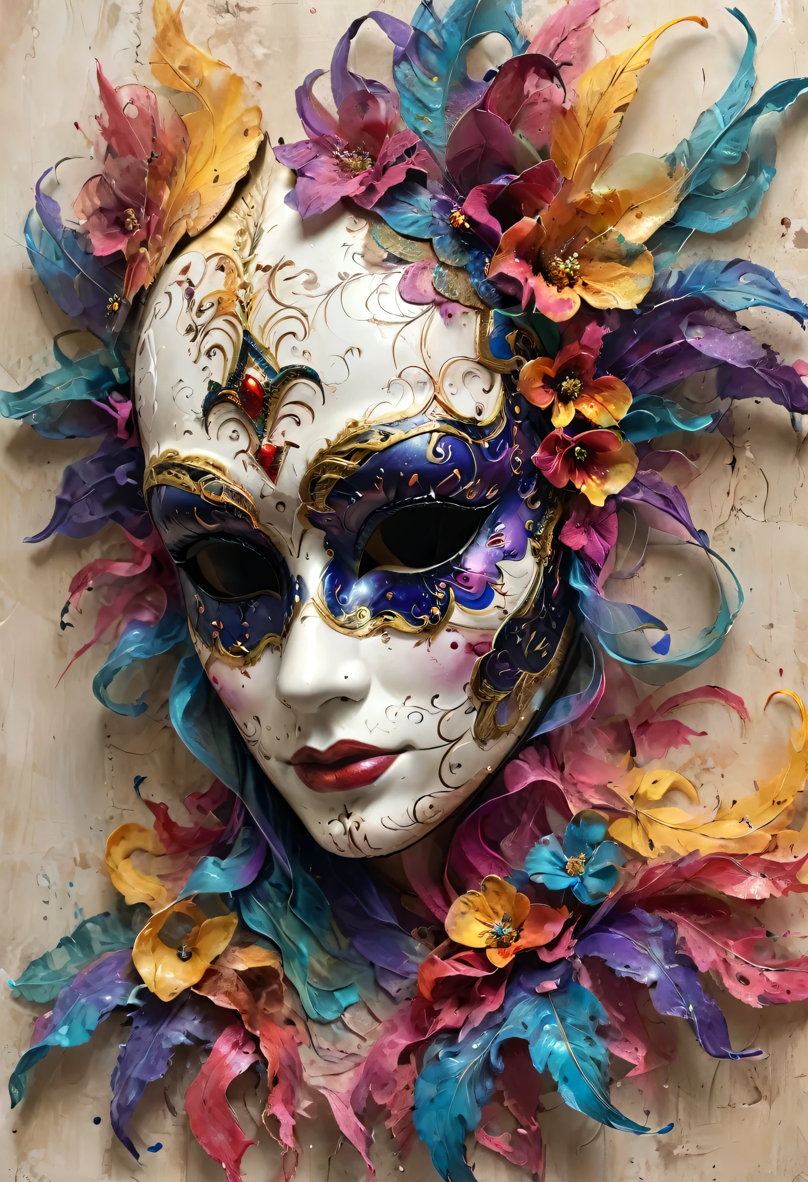 Venice mask, carnival, intricate colors, Artme metade feliz metade triste