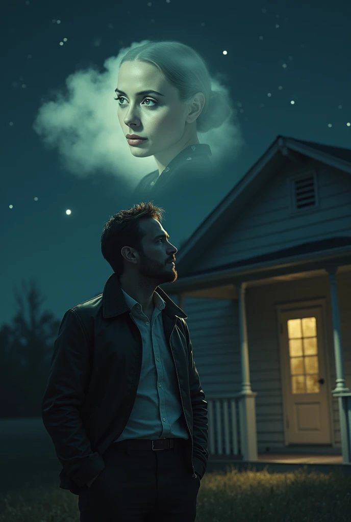Rian Gosling is in the time of 1900 at night.
Rian Gosling is outside a house with the door closed.
A small cloud appears in Rian Gosling&#39;s head and Ana de Armas is in it