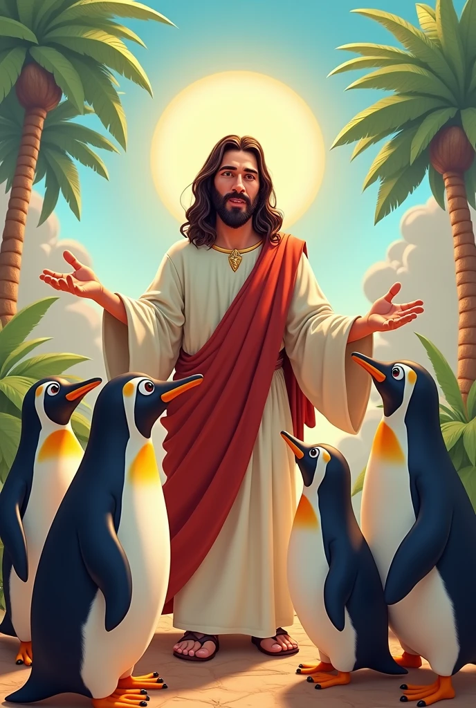 Make me Jesus with the penguins of Madagascar in cartoon