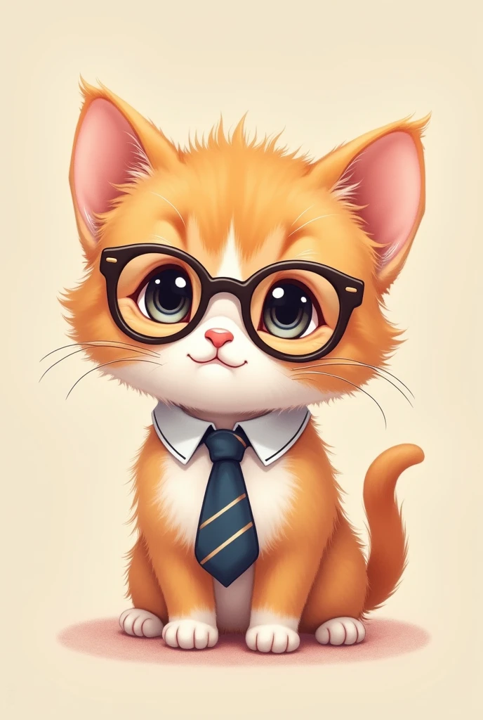 Create a cute kitten wearing glasses and a tie