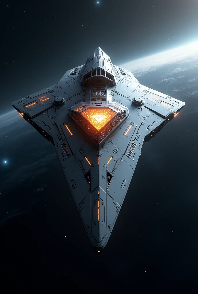 Generate a futuristic ship whose front is a diamond heart