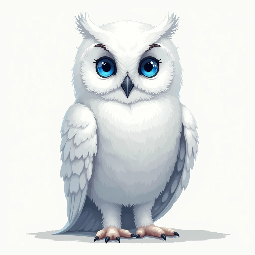 white owl with big blue eyes 2D illustration no spots no mane