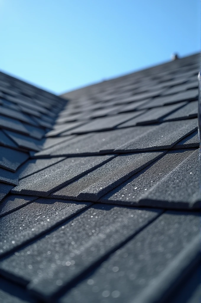 A detailed, professional image of a newly installed roof with asphalt shingles, captured from an angled perspective to highlight the texture and quality of the shingles. The roof should have a clean, modern appearance with sharp lines and precise edges. The background should be minimal, focusing on the roof itself, but can include a clear blue sky. The lighting should be bright and natural, emphasizing the colors and materials. Ideal for a promotional Instagram post showcasing roofing work."

This prompt ensures that the image is well-suited for Instagram, highlighting the quality and aesthetics of the shingle roof