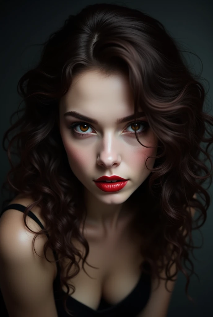 Make a brunette with curly hair the color of sin