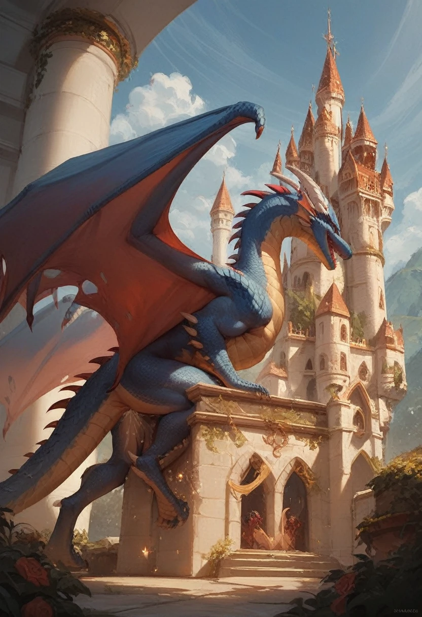 A large dragon with many spikes and sparkling scales all over its body flew up to the highest tower of the castle.. Soon, Behind the Walls, noise was heard from the flapping of its huge wings and gusts of heat. "That evil dragon again", - thought the princess and pulled the hem of her dress.. "Only his fucking was no longer there. sucks", - she said gritting her teeth and resolutely went out onto the small balcony of her tower.
