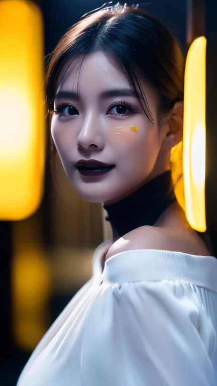 (Get used to it, masterpiece, Highest quality, Complex),
bright Lighting、(Key Light:Front 45 degree angle, Subsidy Light、Backlight、Shadow、Blue and orange color palette), Accurate human body、Knowledgeable person、Correct five-finger、Cowboy Shot,(night、Dark Room:1.8),
1 female、(Gloss Lip、Gloss Eye、eyeliner、Long eyelashes、Oily skin:1.3, Beautiful white, Glowing Skin、Beautiful skin in every detail:1.2, Compensate:1.2), Mature Woman, Large Breasts、Off-the-shoulder tight mini dress 、Detailed Background、