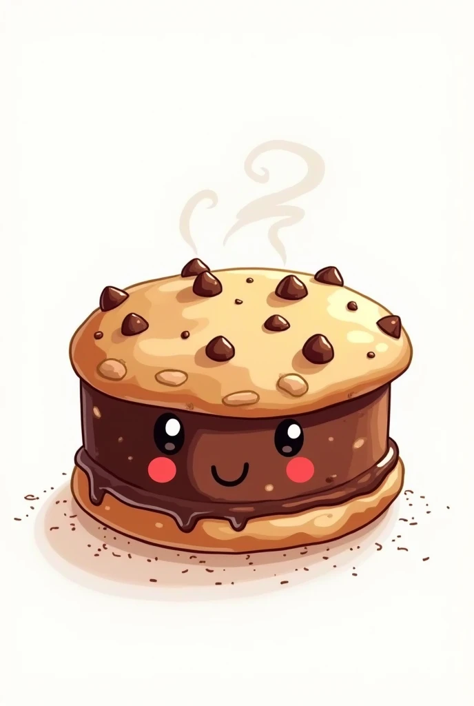 Could you generate an animated image, that is, a drawing of a brownie with a chocolate chip cookie?, that is, a brookie on a white background