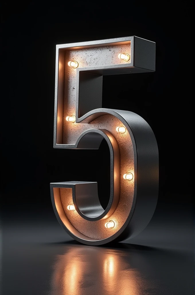 Number five made of metal, with led lights inside the number
