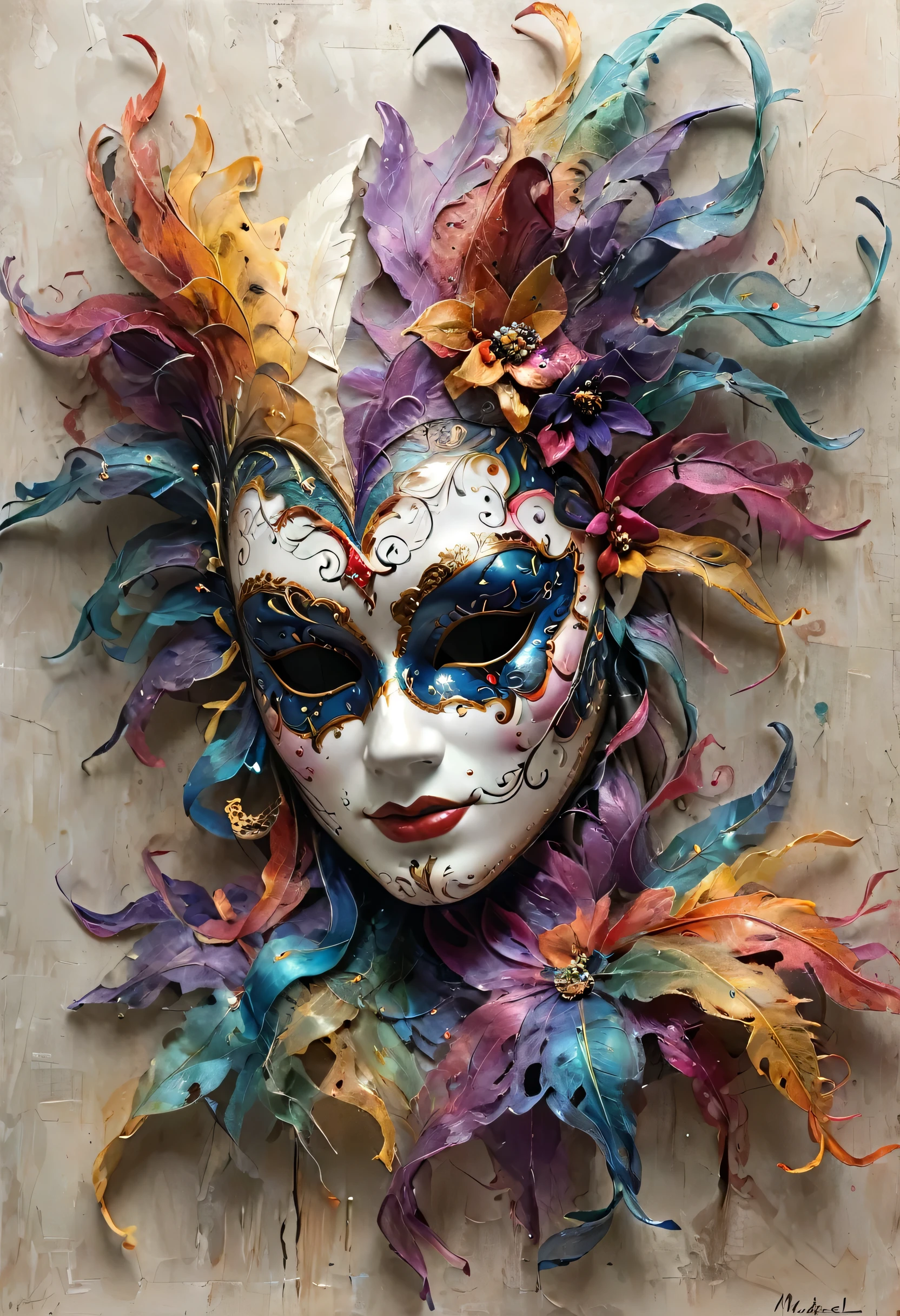 Venice mask, carnival, intricate colors, Artme metade feliz metade triste