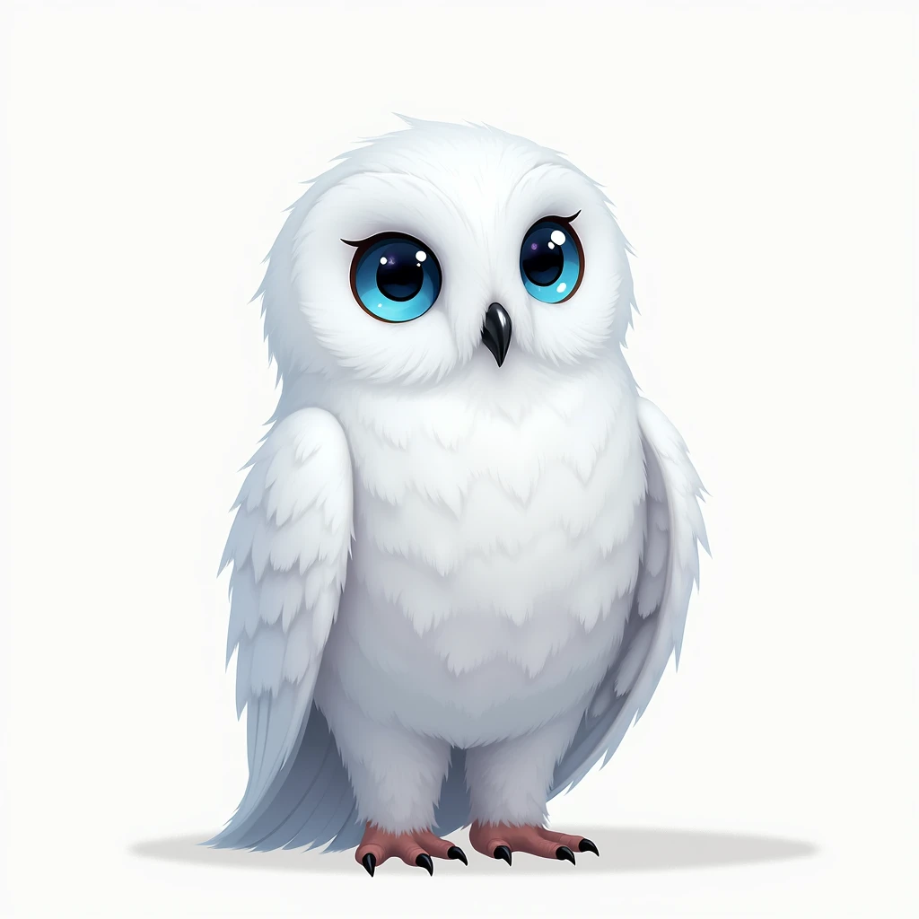 white owl with big blue eyes 2D illustration without spots

