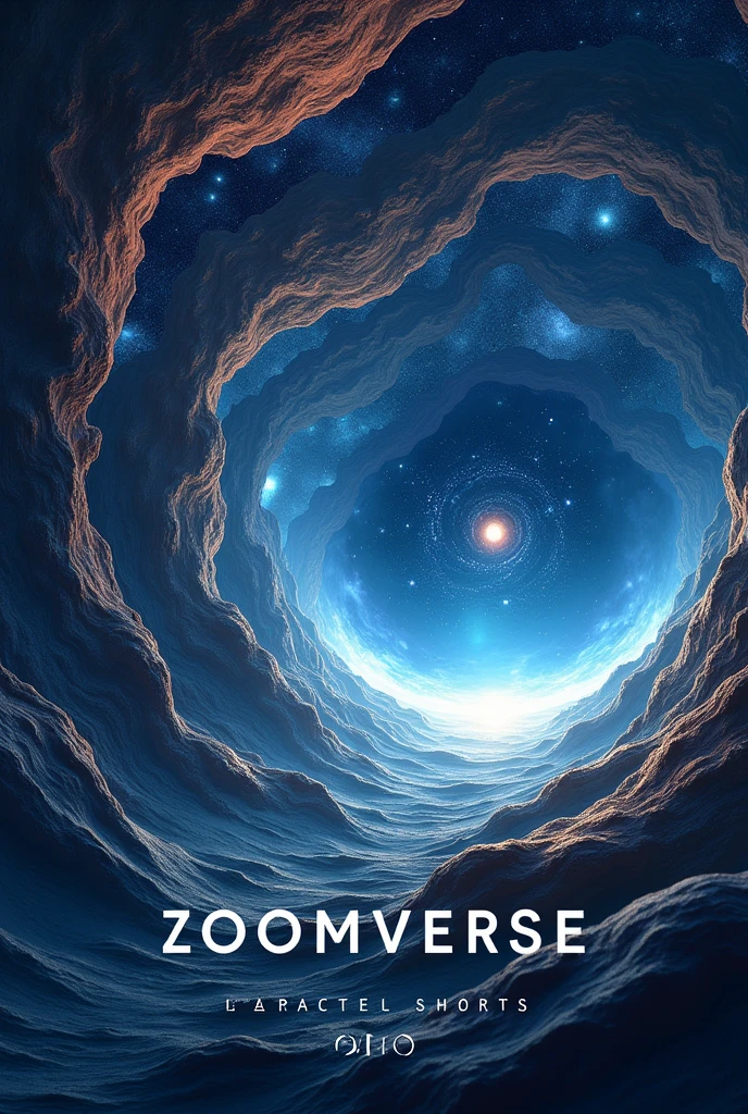 Design a YouTube channel banner for a channel called 'ZoomVerse Shorts,' featuring captivating visuals of an infinite zoom effect. The banner should depict layers of the Earth, space, and abstract patterns seamlessly blending into one another, representing the channel's focus on zooming from the smallest details to the vastness of the cosmos. Incorporate a sleek and modern font for the channel name, with a touch of cosmic and environmental elements to emphasize exploration and discovery.