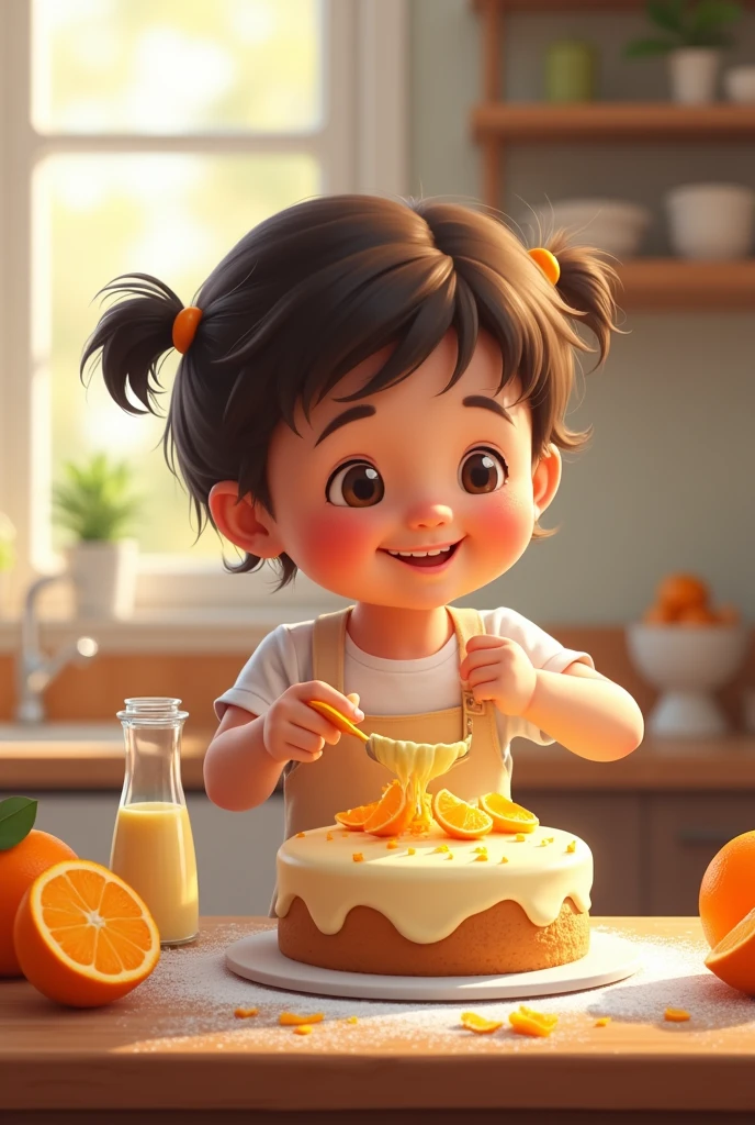 A child making an orange cake