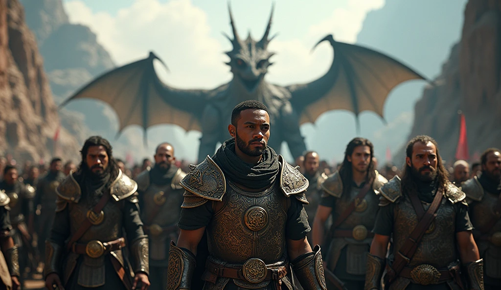 detailed fantasy portrait, an army of dragon hunters celebrating victory, detailed clothing and armour, dramatic lighting, cinematic composition, intricate detailing, (best quality, 4k, 8k, highres, masterpiece:1.2), ultra-detailed, (realistic, photorealistic, photorealistic:1.37), HDR, studio lighting, extreme detailing, professional, vivid colours