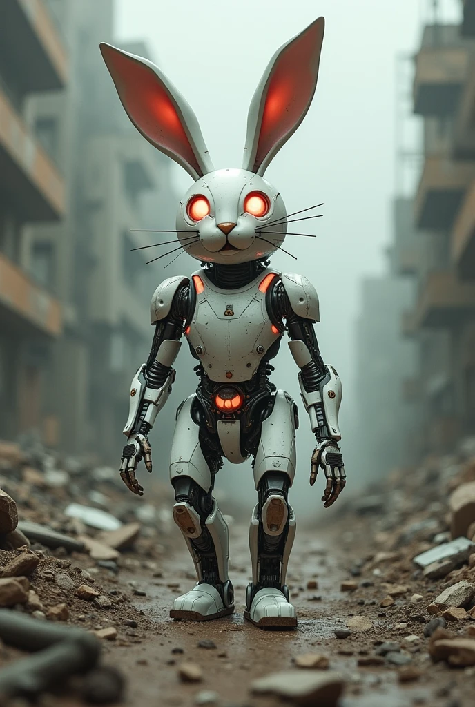 Rabbit from Alice in Wonderland, post apocalyptic robotic, ANDROID, Anthropomorphic