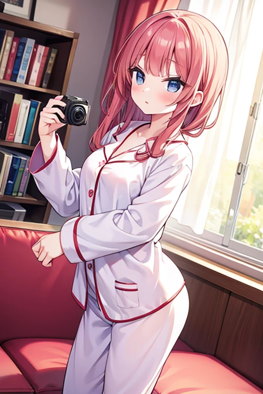 Wearing sexy pajamas, graceful, Coquettish, Study Room, sofa, Random fascinating movements, To the camera, Imaginative, First Love