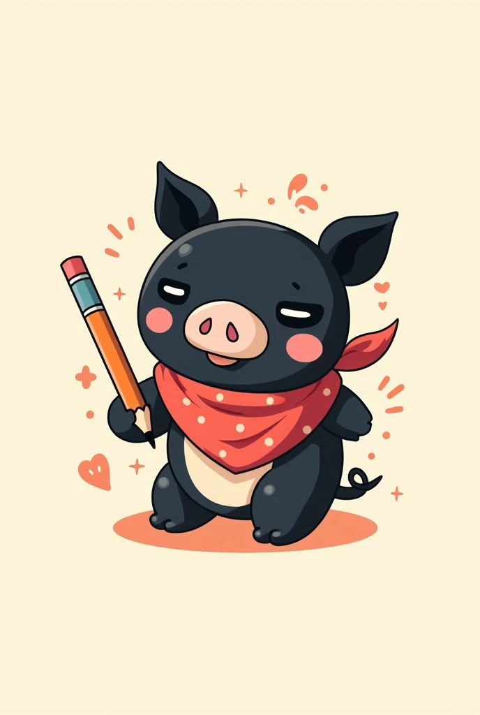 Logo of a stationery store that includes the cartoon pchan that is from the anime ranma 1/2 that it is that little black pig that appears
