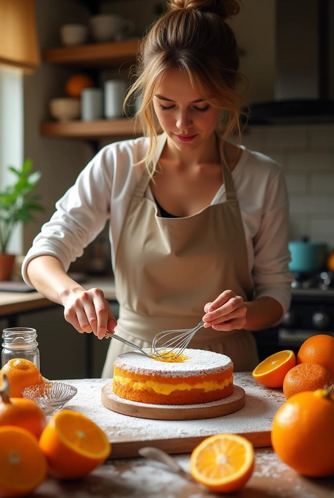 An  making an orange cake