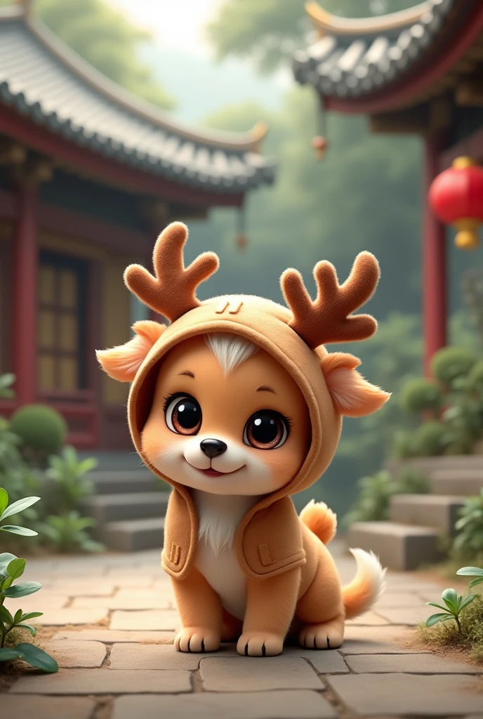 puppy cute Deer costume Temple Background Real