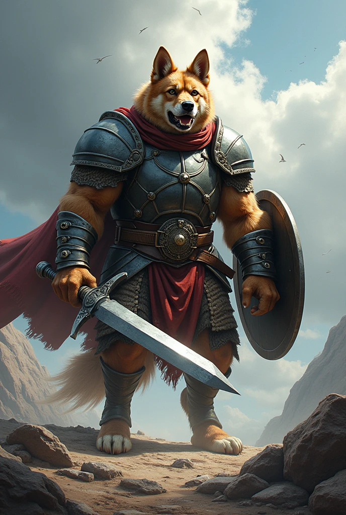 dog with sword and shield